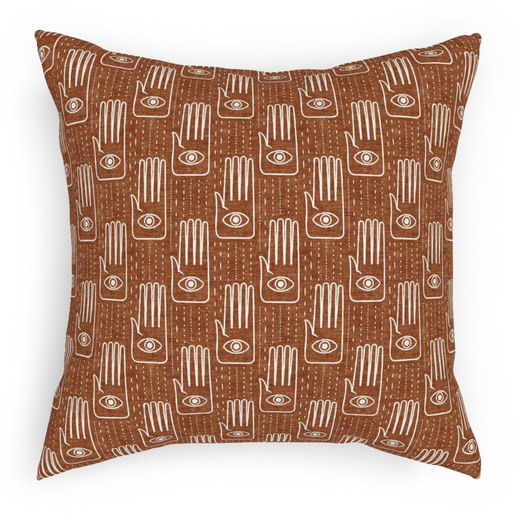 Adorned Palm Hands on Woven Ginger Pillow, Woven, White, 18x18, Double Sided, Orange, Orange