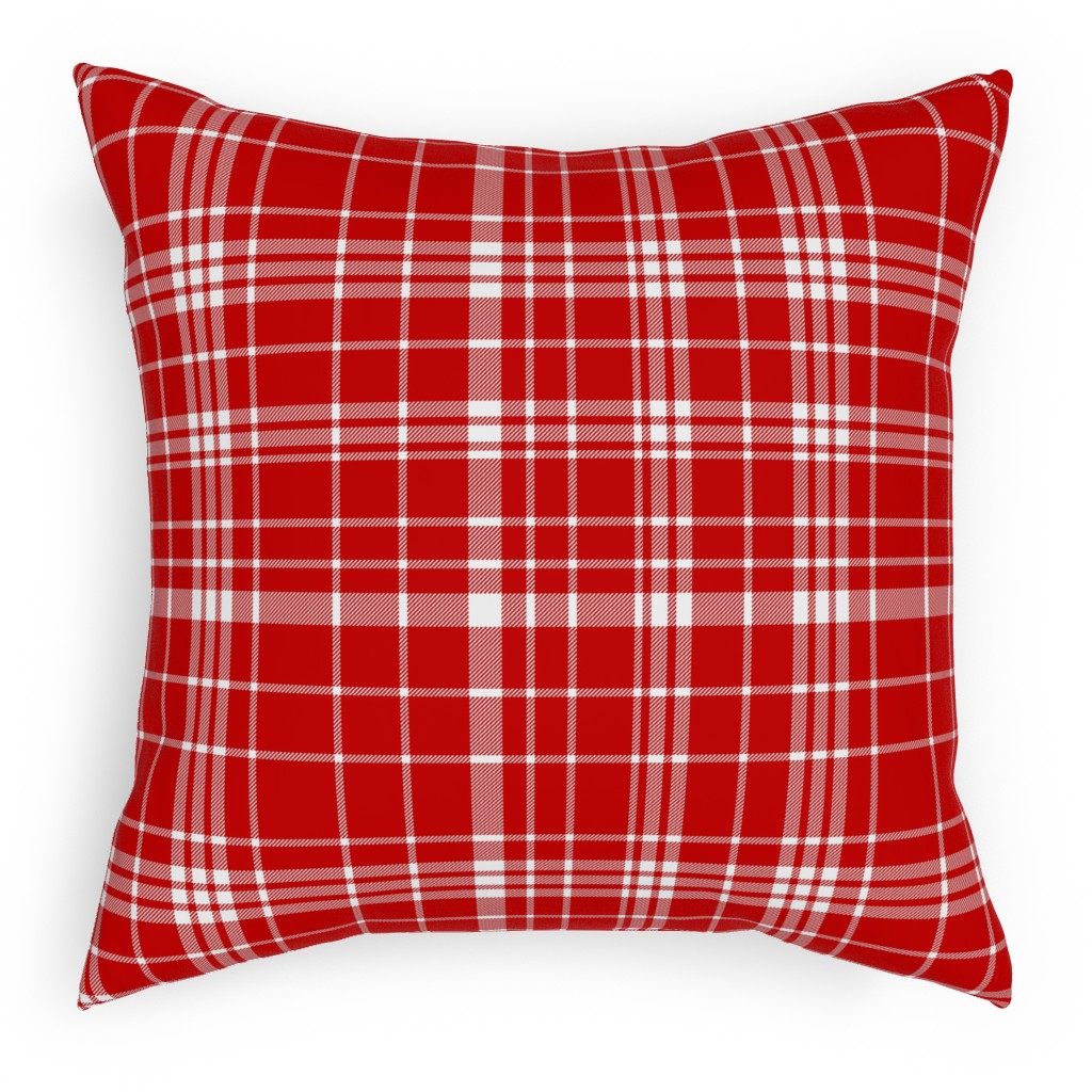 Tartan Check Pillow, Woven, White, 18x18, Double Sided, Red