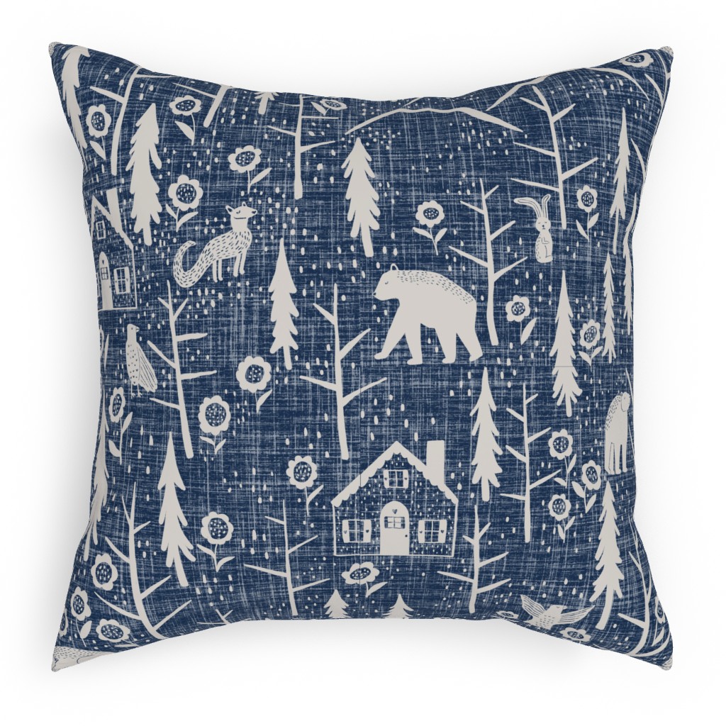 Gingerbread Forest - White on Blue Pillow, Woven, White, 18x18, Double Sided, Blue, True Blue