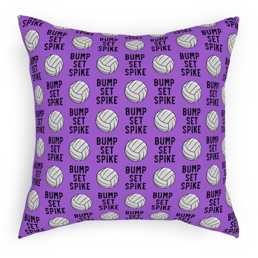 Bump Set Spike Volleyball Pillow, Woven, White, 18x18, Double Sided, Purple, Lupin