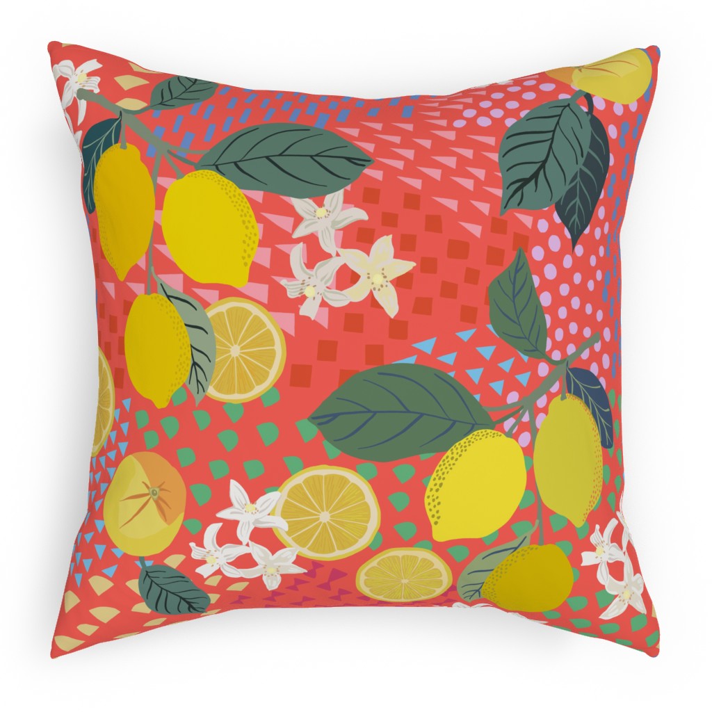 Lemon Flower Branches and Pop - Pink Pillow, Woven, White, 18x18, Double Sided, Pink