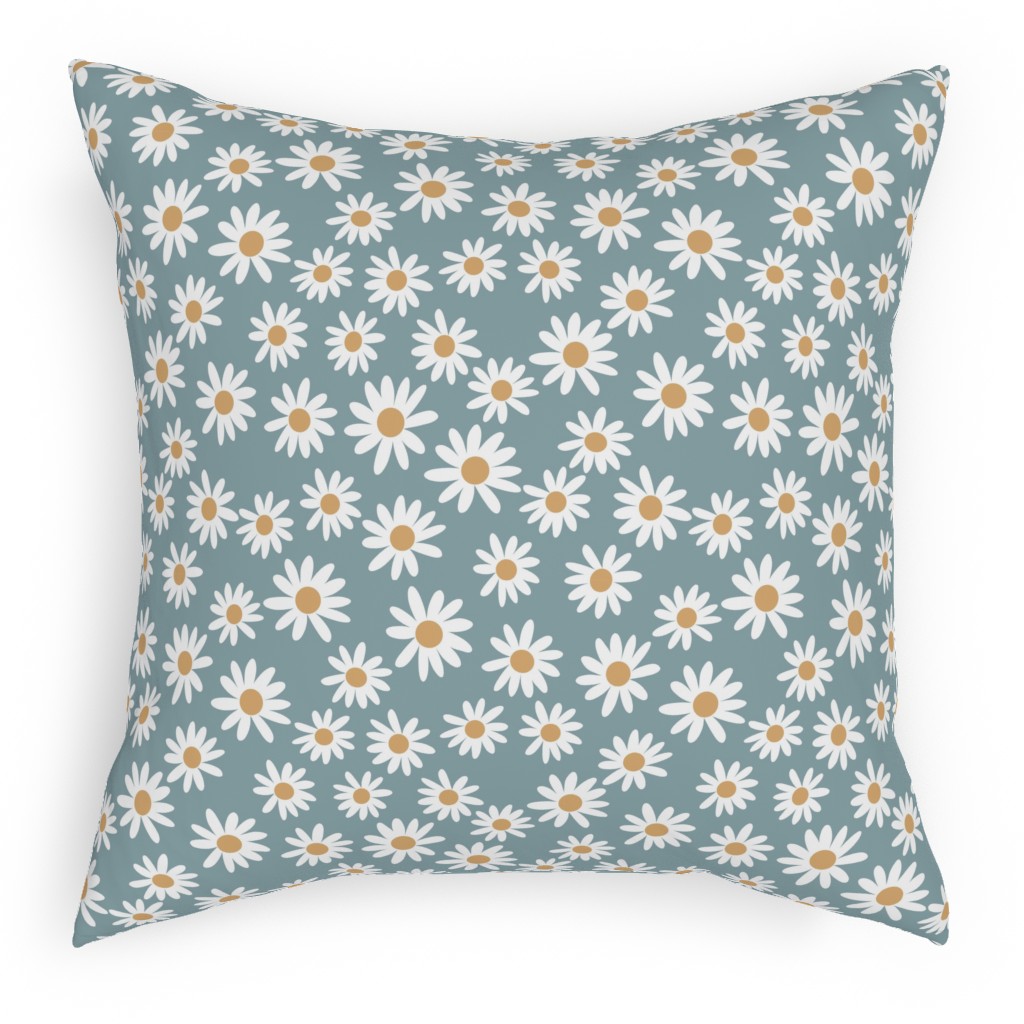 Daisies Pillow, Woven, White, 18x18, Double Sided, Blue, Cool Gray