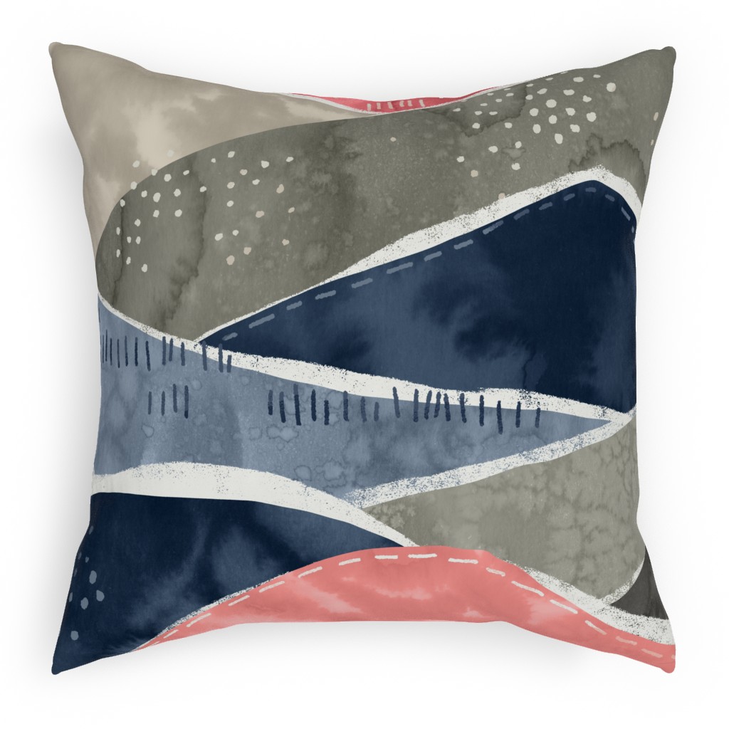 Romantic Watercolor Mountain Landscape Pillow, Woven, White, 18x18, Double Sided, Multicolor