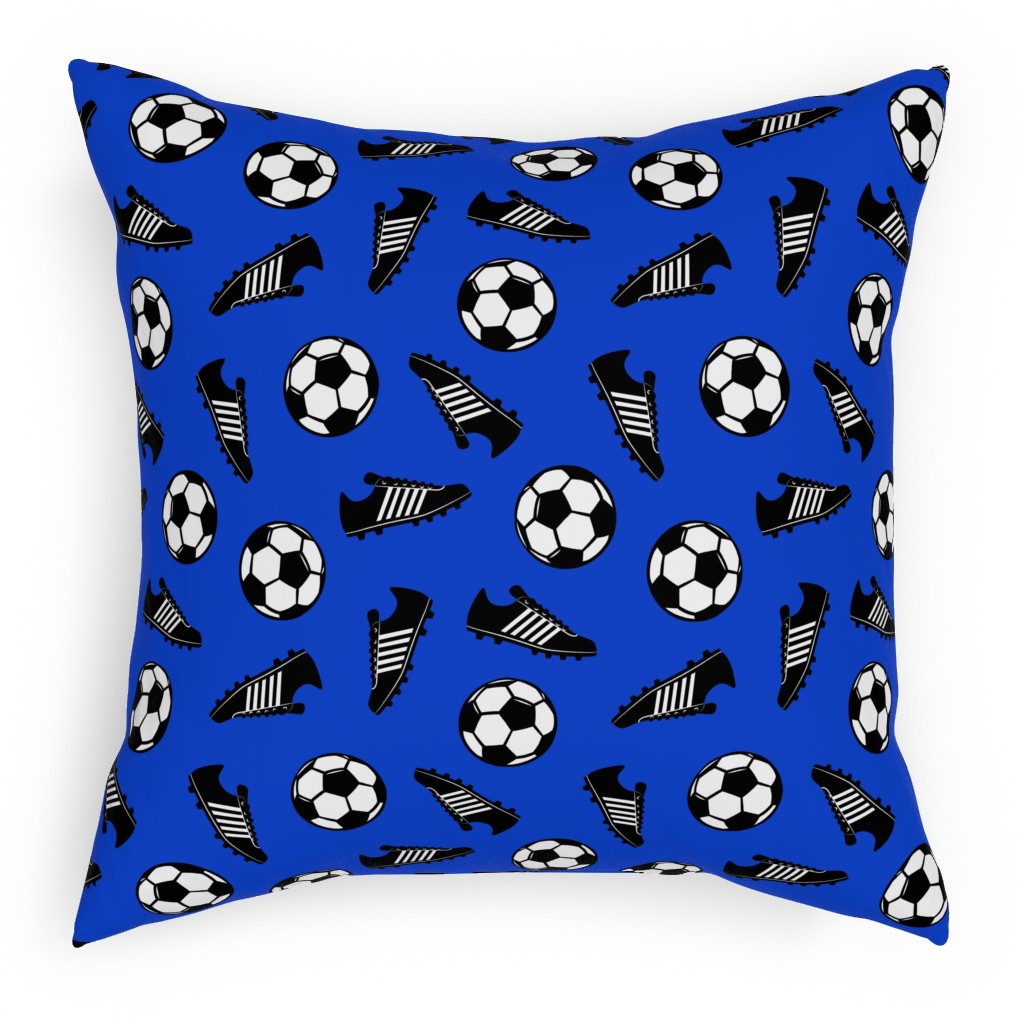 Soccer Balls and Cleats Pillow, Woven, White, 18x18, Double Sided, Blue