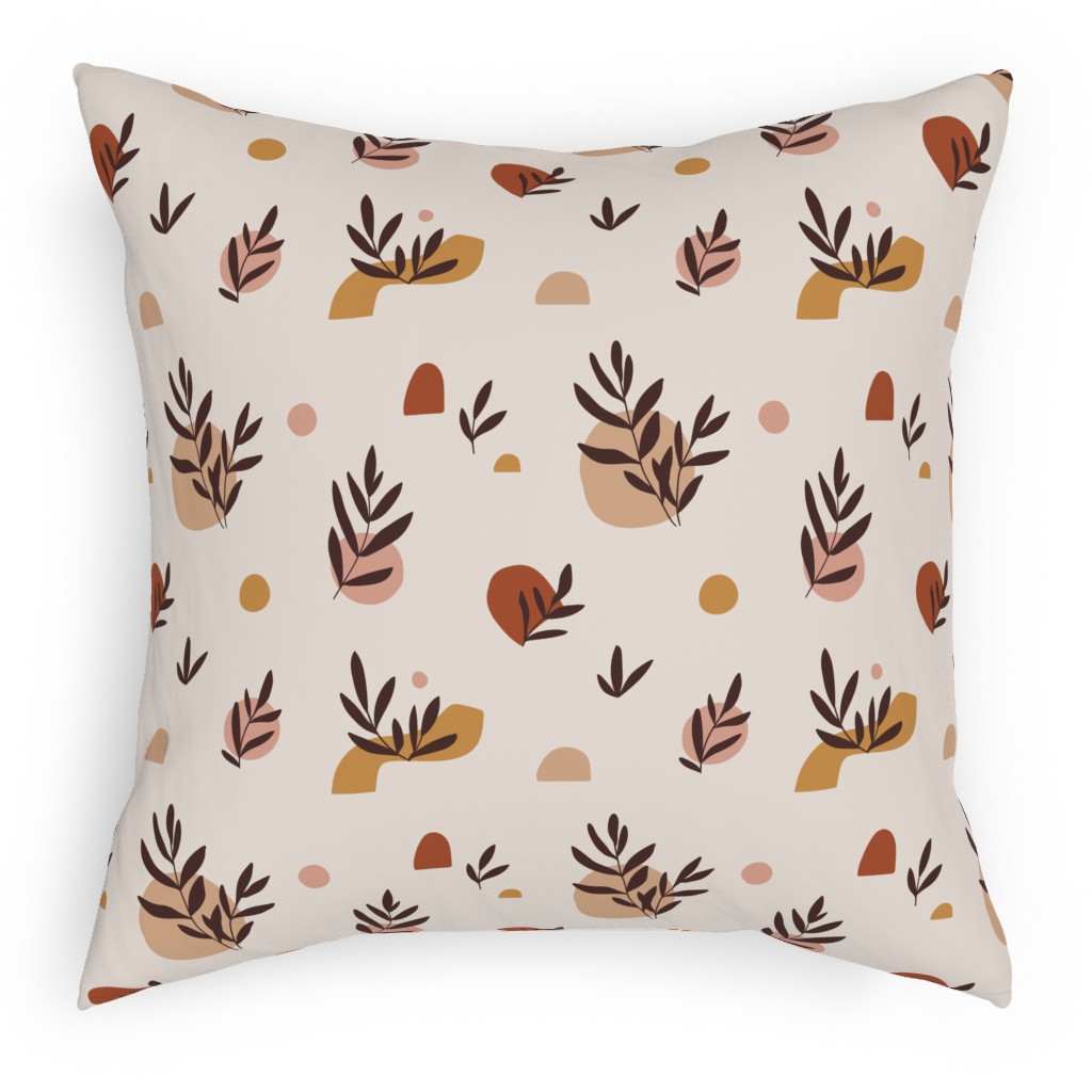 Abstraction and Tropical Leaves - Light Pillow, Woven, White, 18x18, Double Sided, Beige