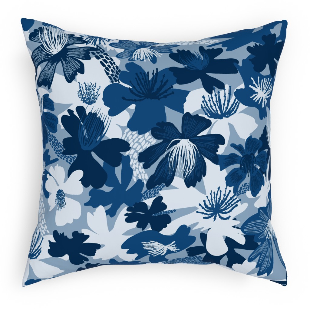 Barely Blue Floral Pillow, Woven, White, 18x18, Double Sided, Blue
