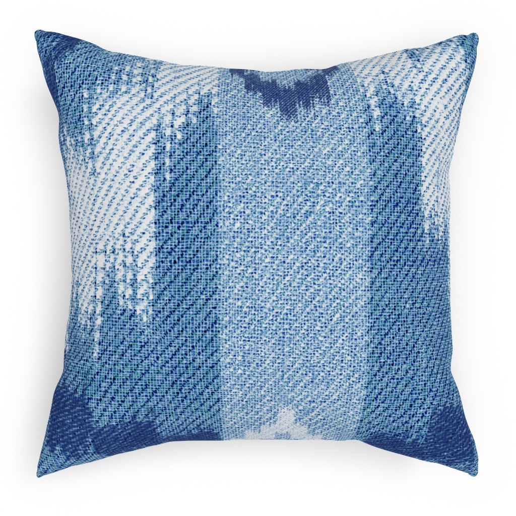 Blue Ikat Pillow, Woven, White, 18x18, Double Sided, Blue, True Blue