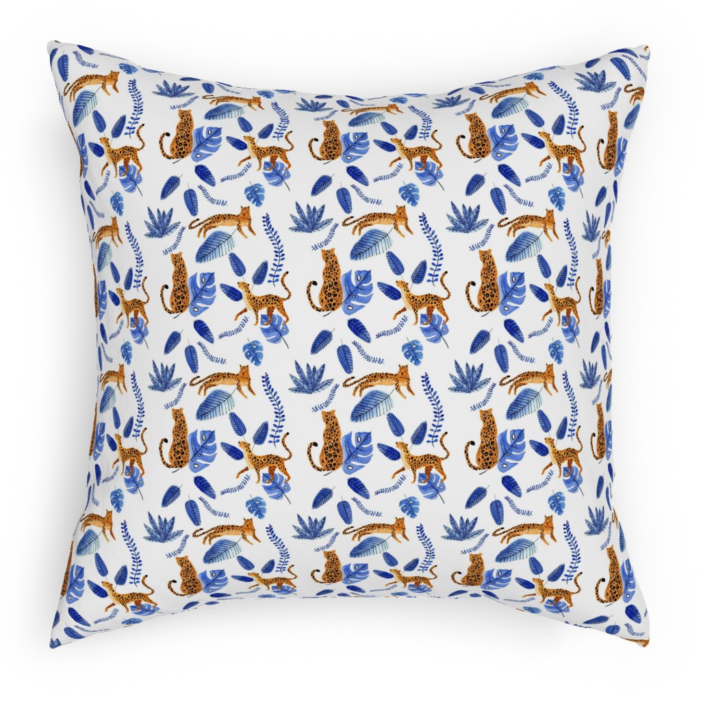 Leopard Tropical Exotic - Blue Pillow, Woven, White, 18x18, Double Sided, Multicolor