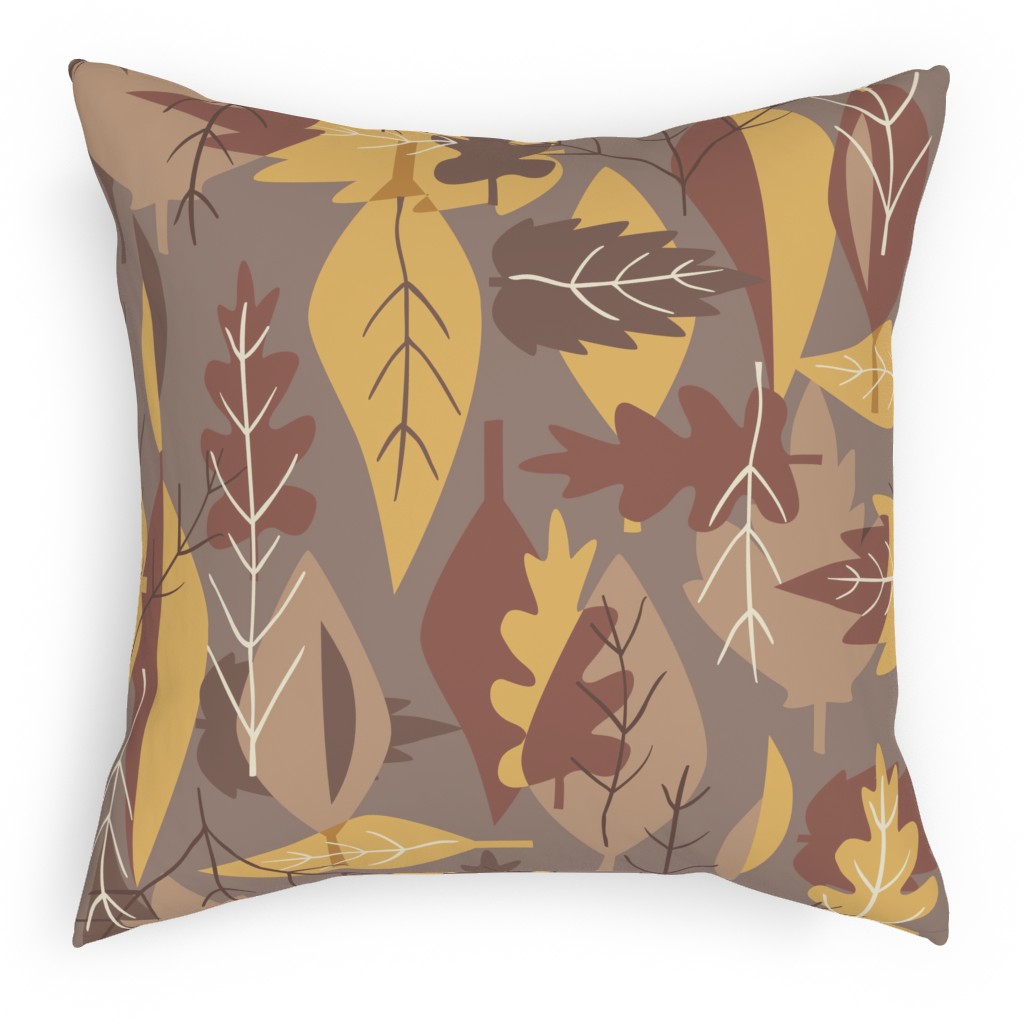 Leaf Pile Pillow, Woven, White, 18x18, Double Sided, Brown