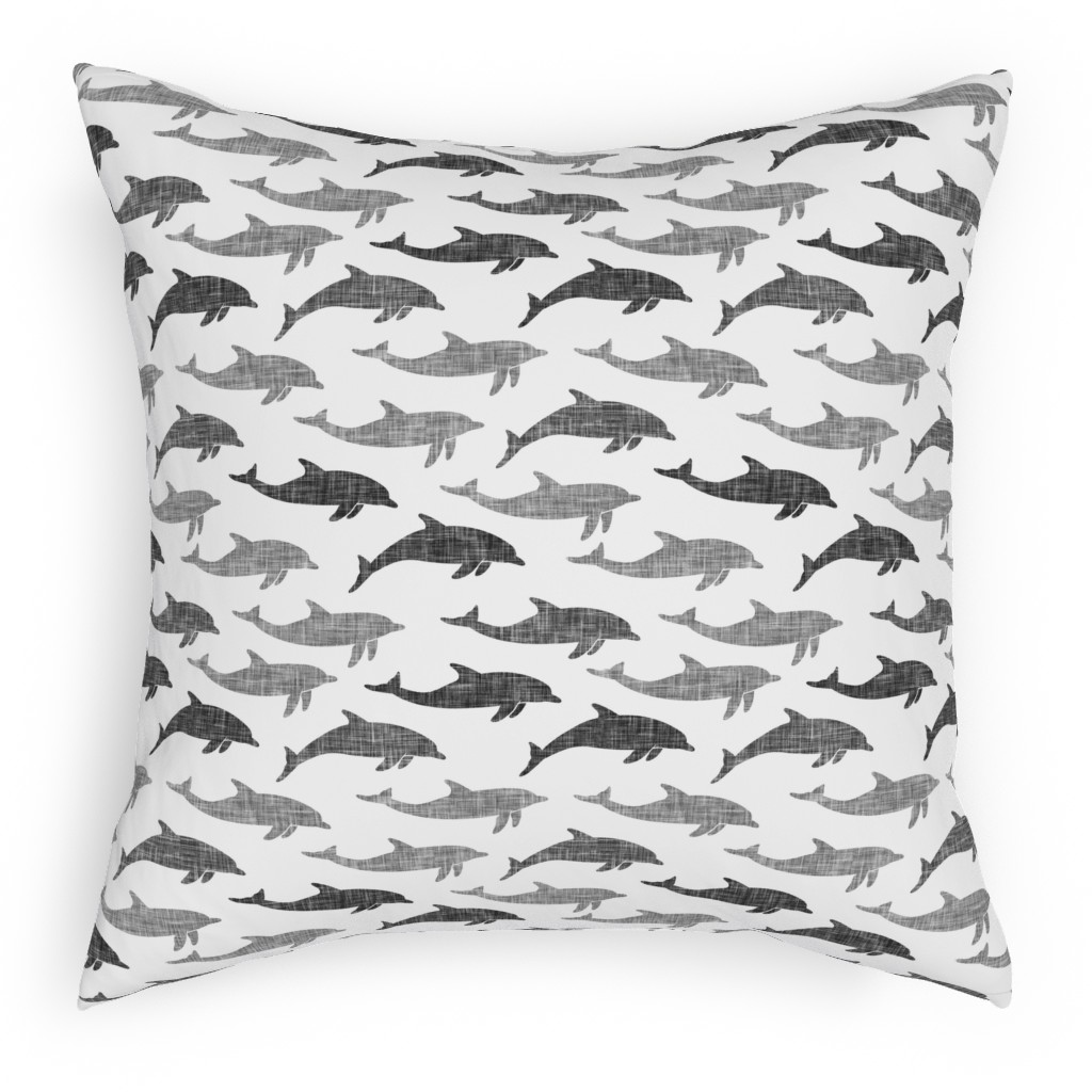 Dolphins Pillow, Woven, White, 18x18, Double Sided, Gray, Fog