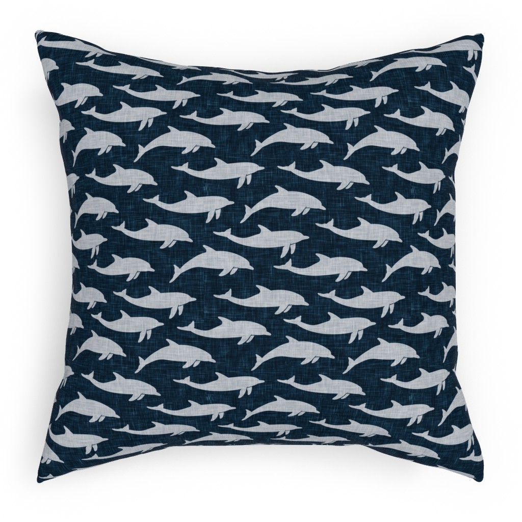 Dolphins Pillow, Woven, White, 18x18, Double Sided, Blue, Dark Blue