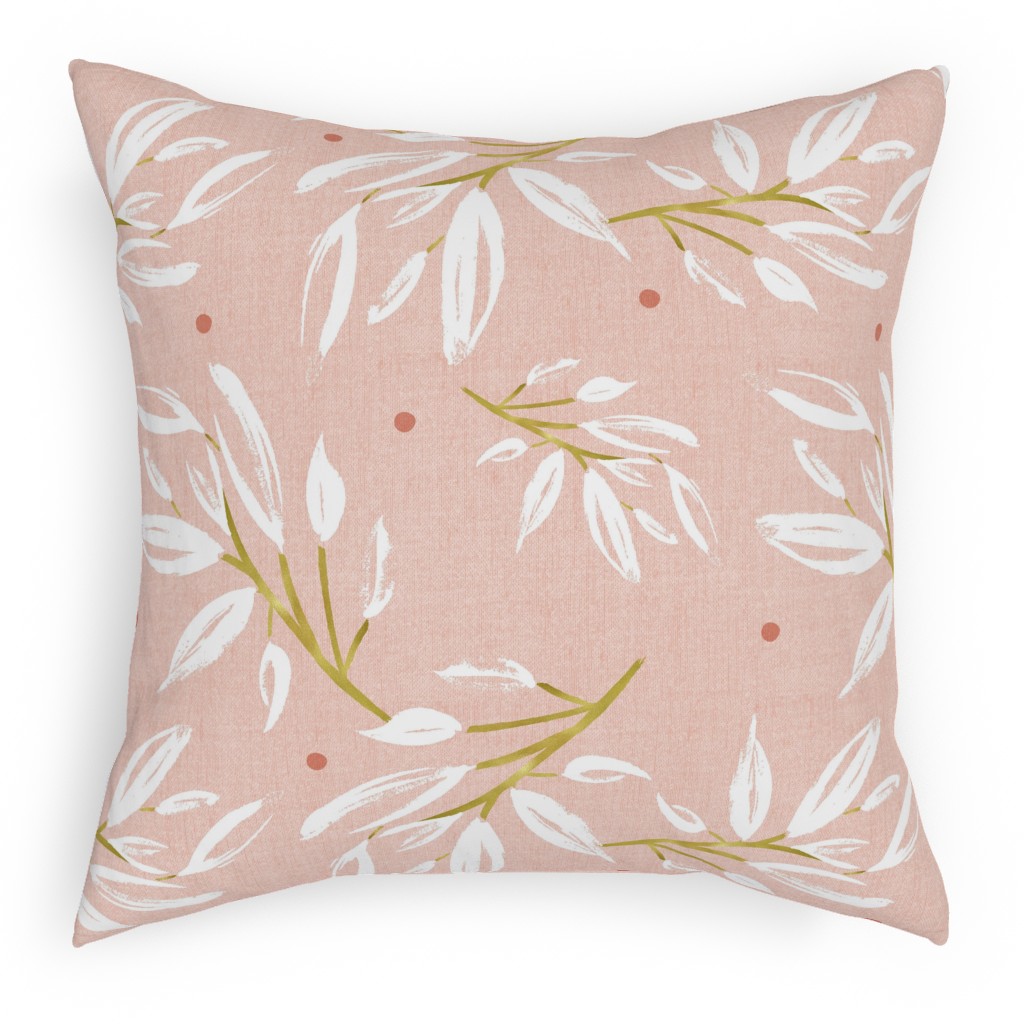 Zen - Gilded Leaves - Blush Pink Large Pillow, Woven, White, 18x18, Double Sided, Pink