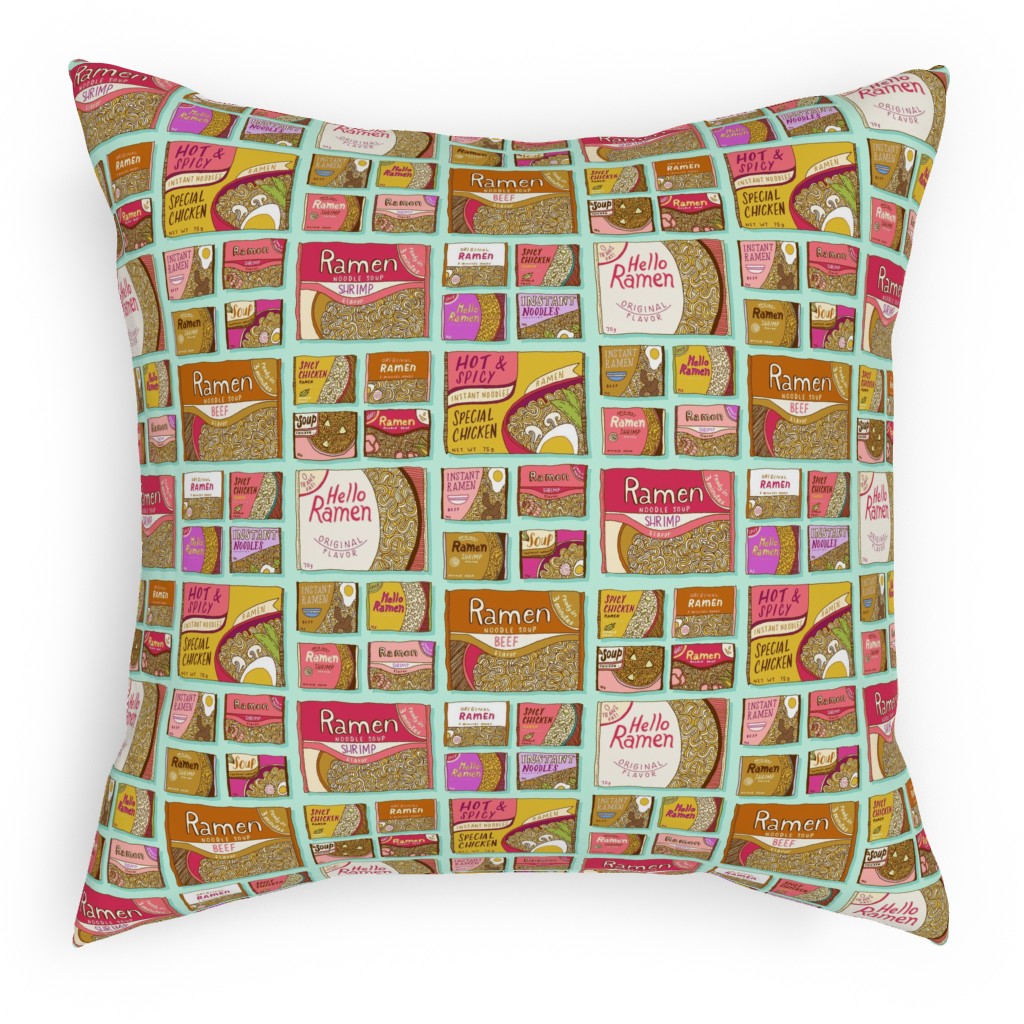 Ramen Noodle Packets Pillow, Woven, White, 18x18, Double Sided, Multicolor