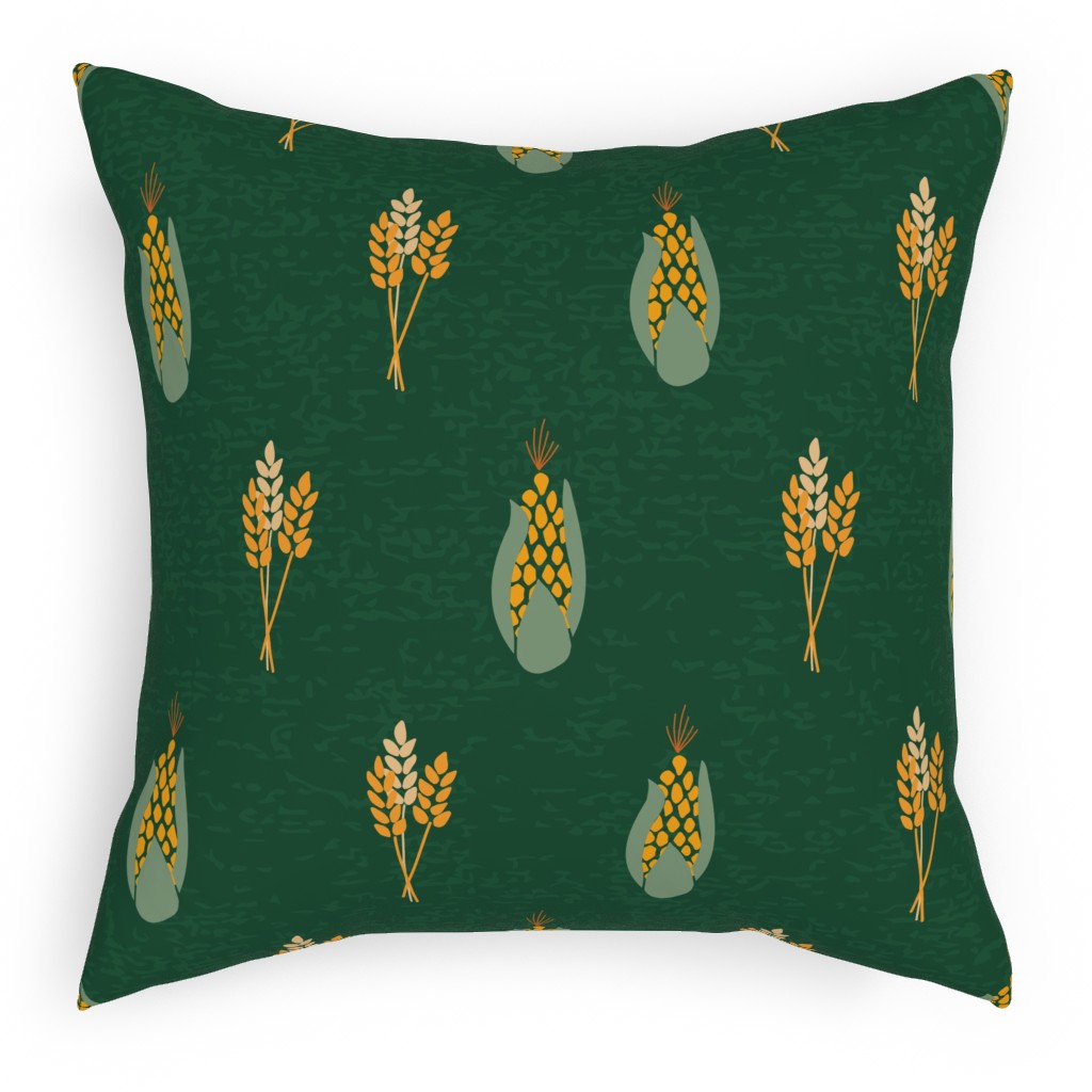 Corn on Green Background Pillow, Woven, White, 18x18, Double Sided, Green