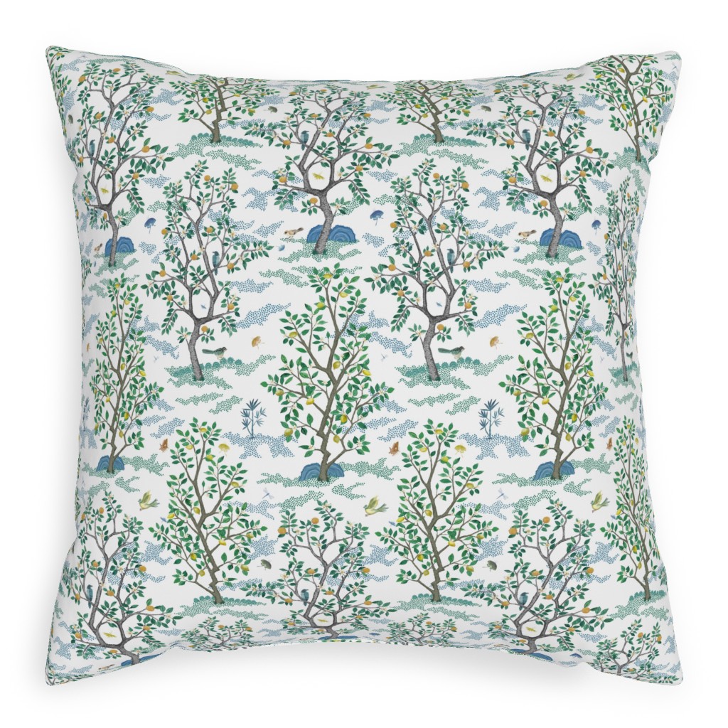 Citrus Trees - Blue and Green on White Pillow, Woven, White, 20x20, Double Sided, Green, Classic Green