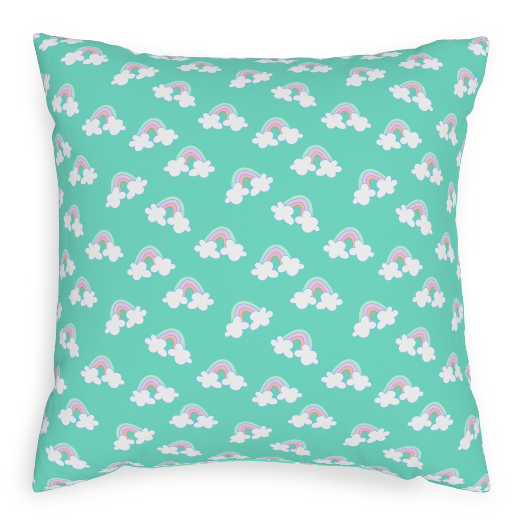 Nicola Unicorn Rainbows Pillow, Woven, White, 20x20, Double Sided, Green