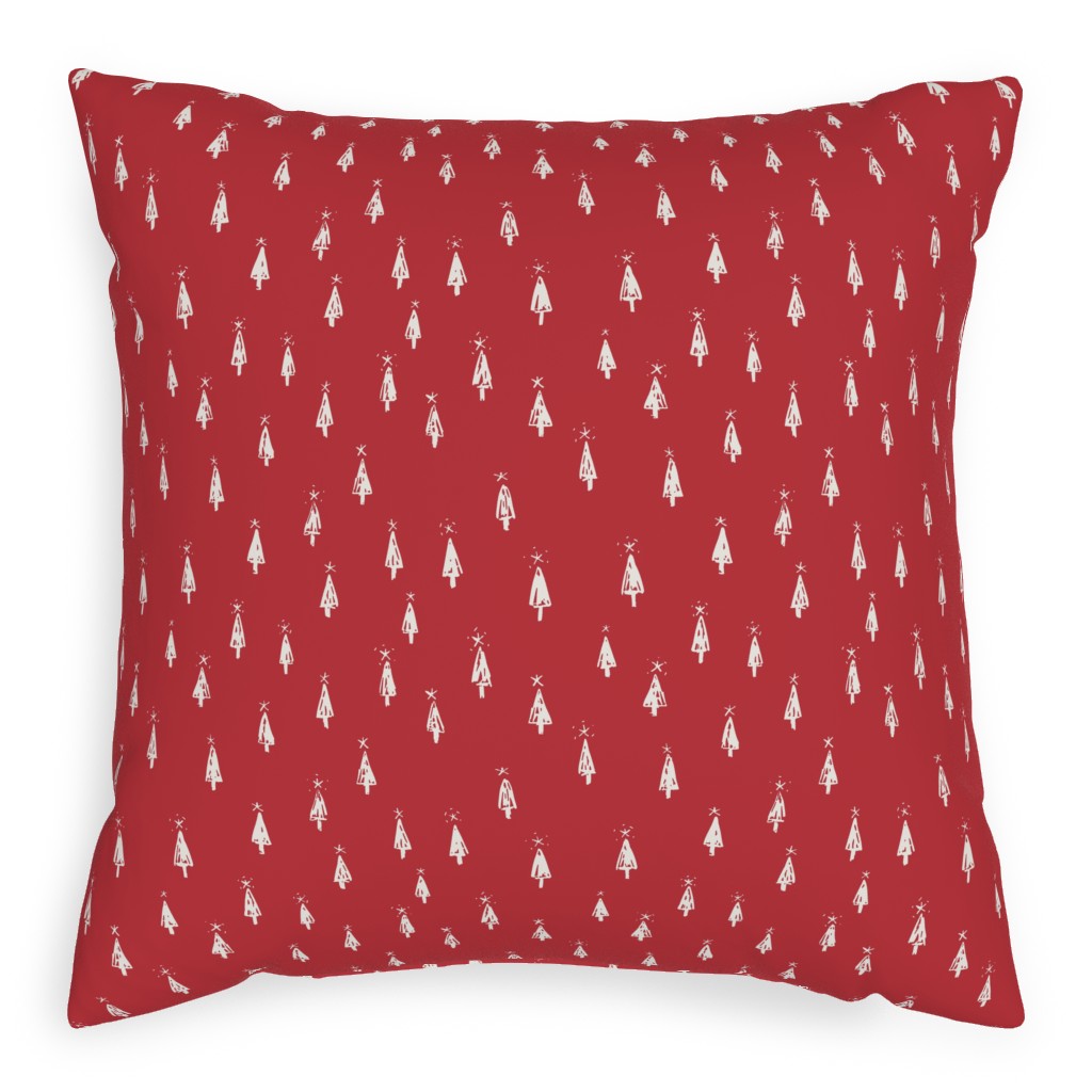 Christmas Trees on Pine Needle Pillow, Woven, White, 20x20, Double Sided, Red, Firecracker