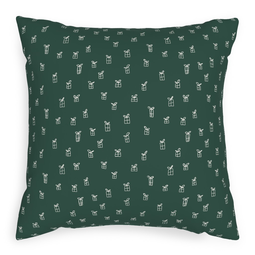 Christmas Presents on Green Pillow, Woven, White, 20x20, Double Sided, Green