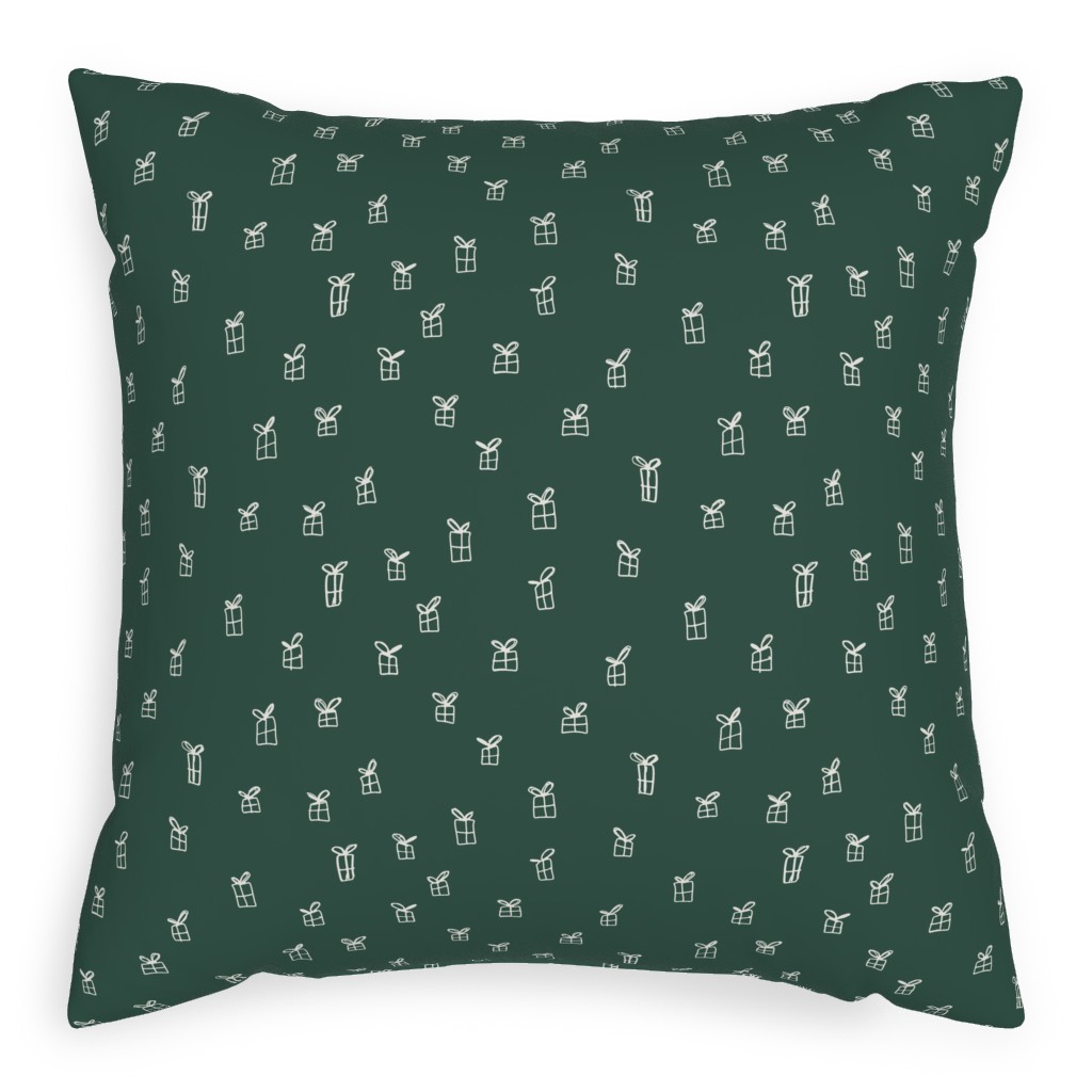 Christmas Presents on Green Pillow, Woven, White, 20x20, Double Sided, Green, Classic Green