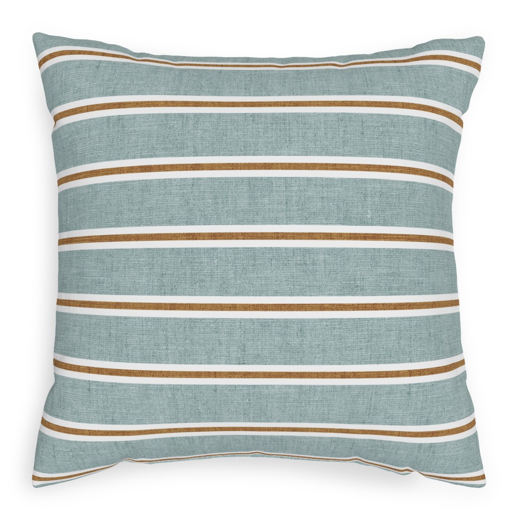 Stripes, Magnolia Flowers Coordinate - Rust on Blue Pillow, Woven, White, 20x20, Double Sided, Green, Classic Green