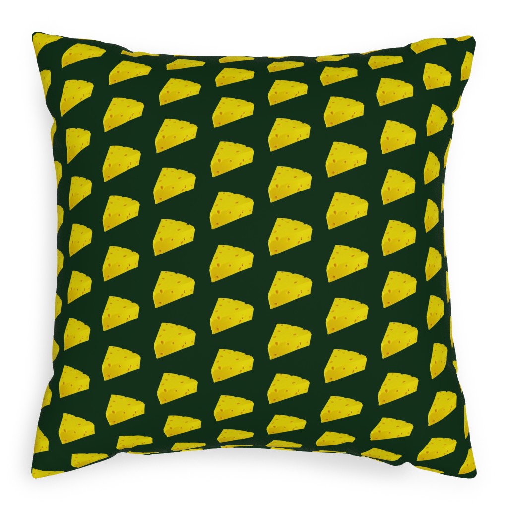 Cheese - Yellow on Dark Pillow, Woven, White, 20x20, Double Sided, Yellow