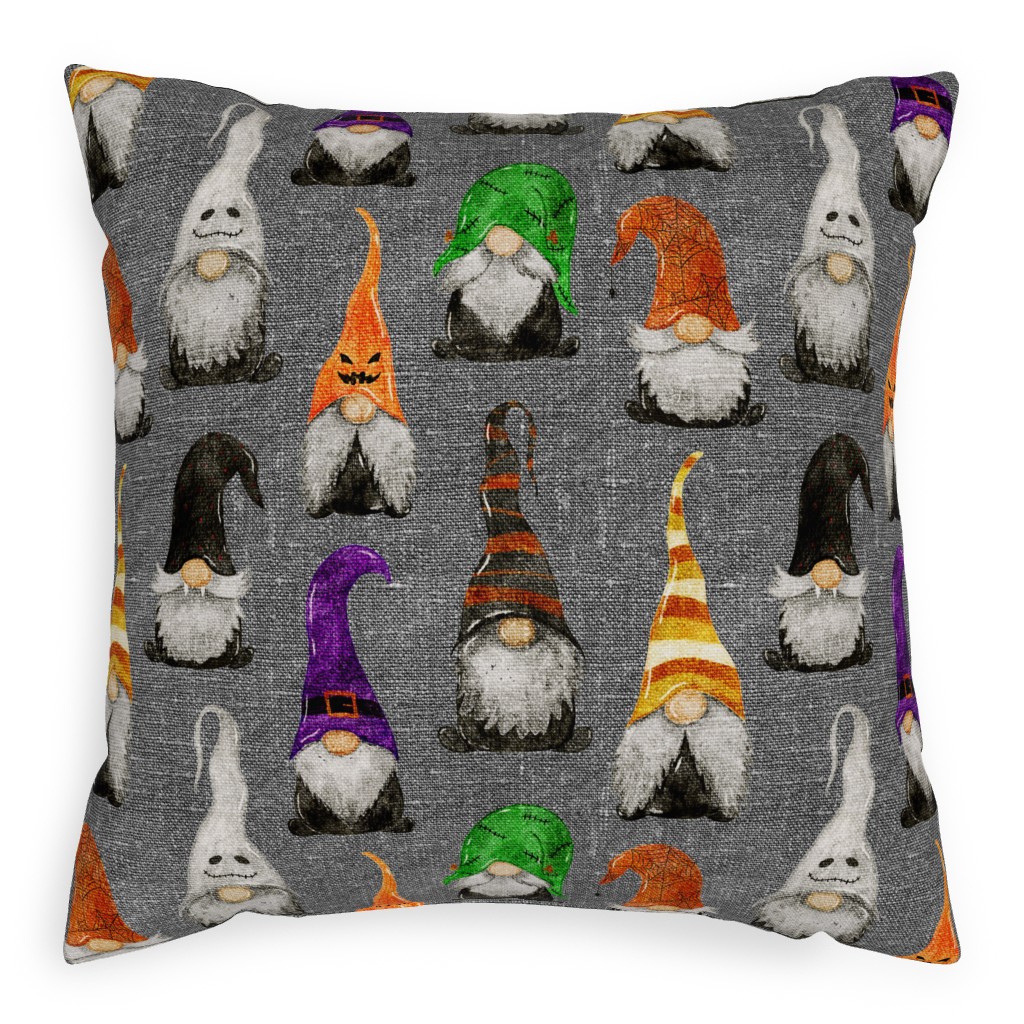 Halloween Gnomes - Grey Pillow, Woven, White, 20x20, Double Sided, Multicolor