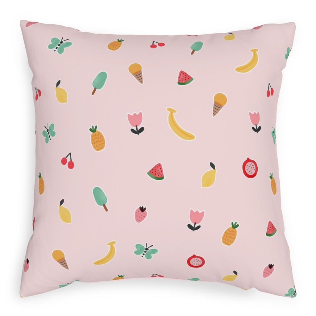 Freshy Summer - Pink Pillow, Woven, White, 20x20, Double Sided, Pink