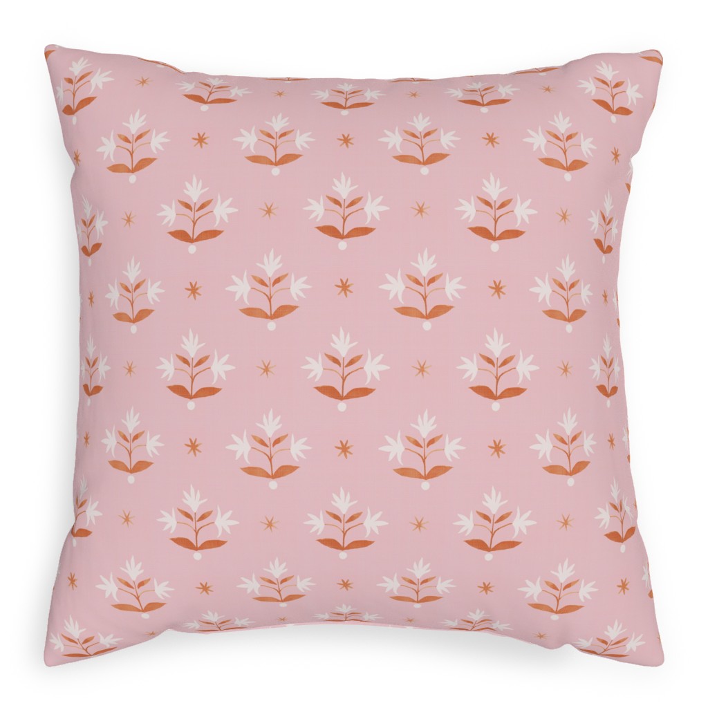 Thistle Stars - Pink and Orange Pillow, Woven, White, 20x20, Double Sided, Pink, Bright Pink