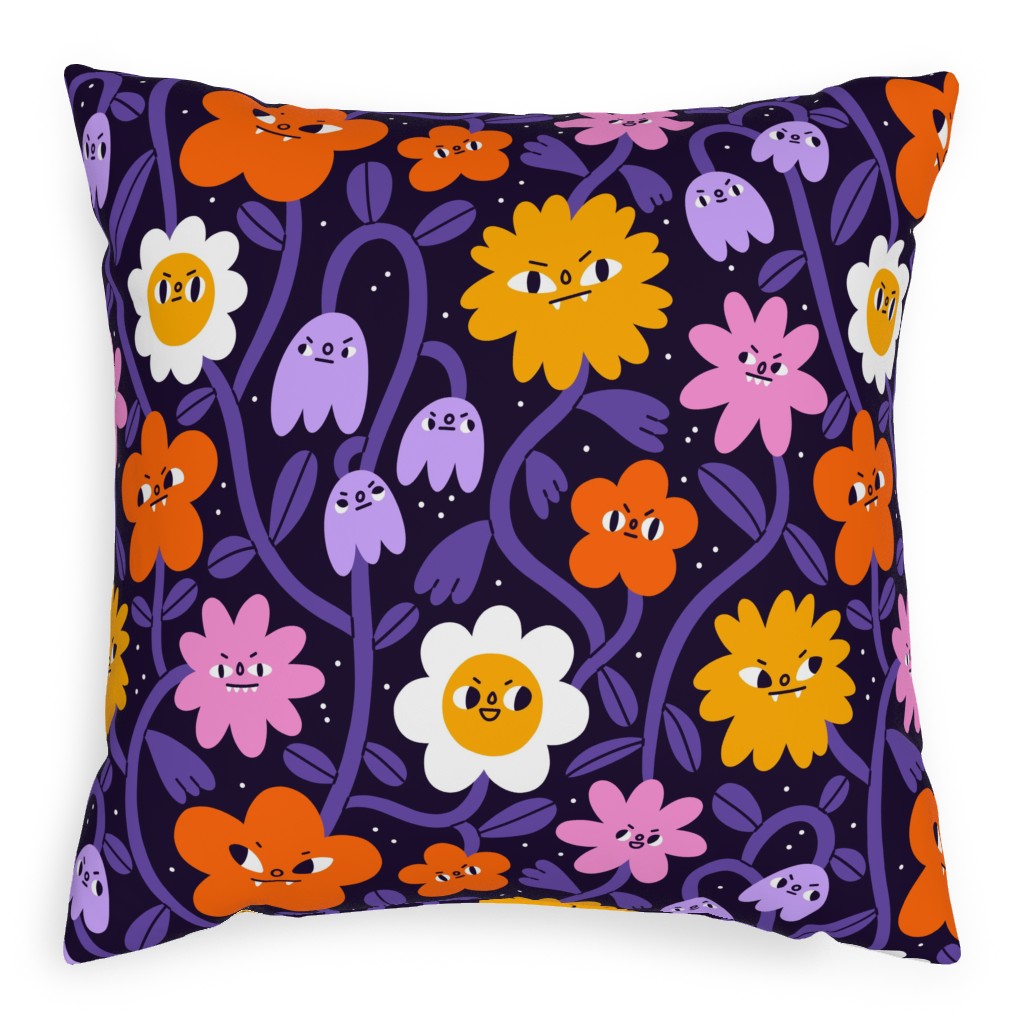Extremely Wicked and Shockingly Evil Halloween Garden - Purple Pillow, Woven, White, 20x20, Double Sided, Purple, Purple