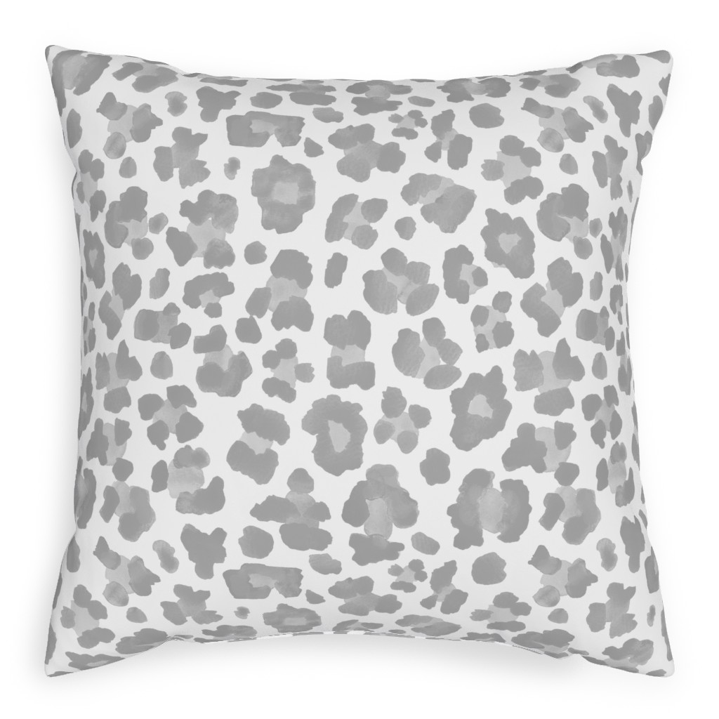 Light Grey Leopard Print Pillow, Woven, White, 20x20, Double Sided, Gray