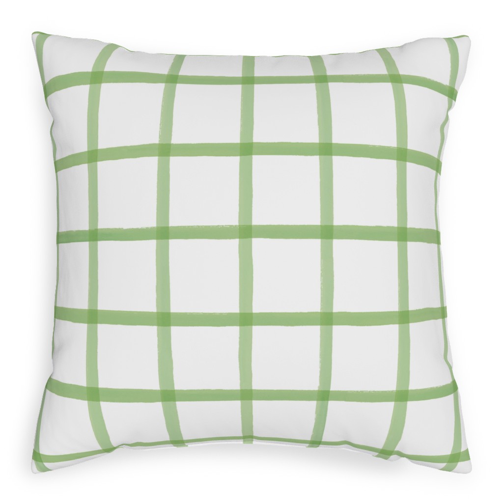 Window Pane Plaid Pillow, Woven, White, 20x20, Double Sided, Green