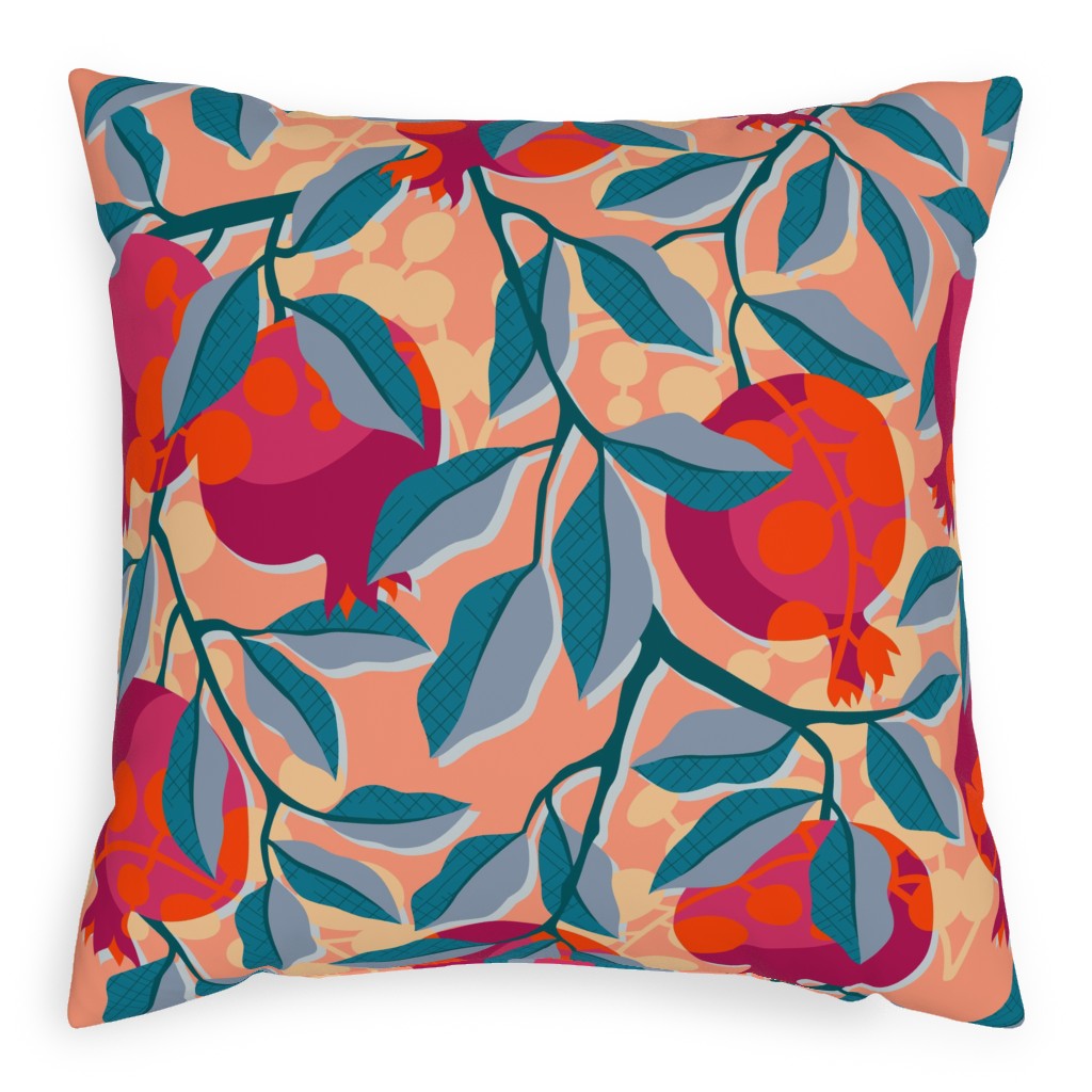 Retro Pomegranate - Multi Pillow, Woven, White, 20x20, Double Sided, Multicolor