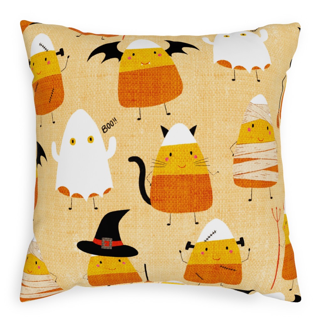 Candy Corn Characters - Multi Pillow, Woven, White, 20x20, Double Sided, Orange