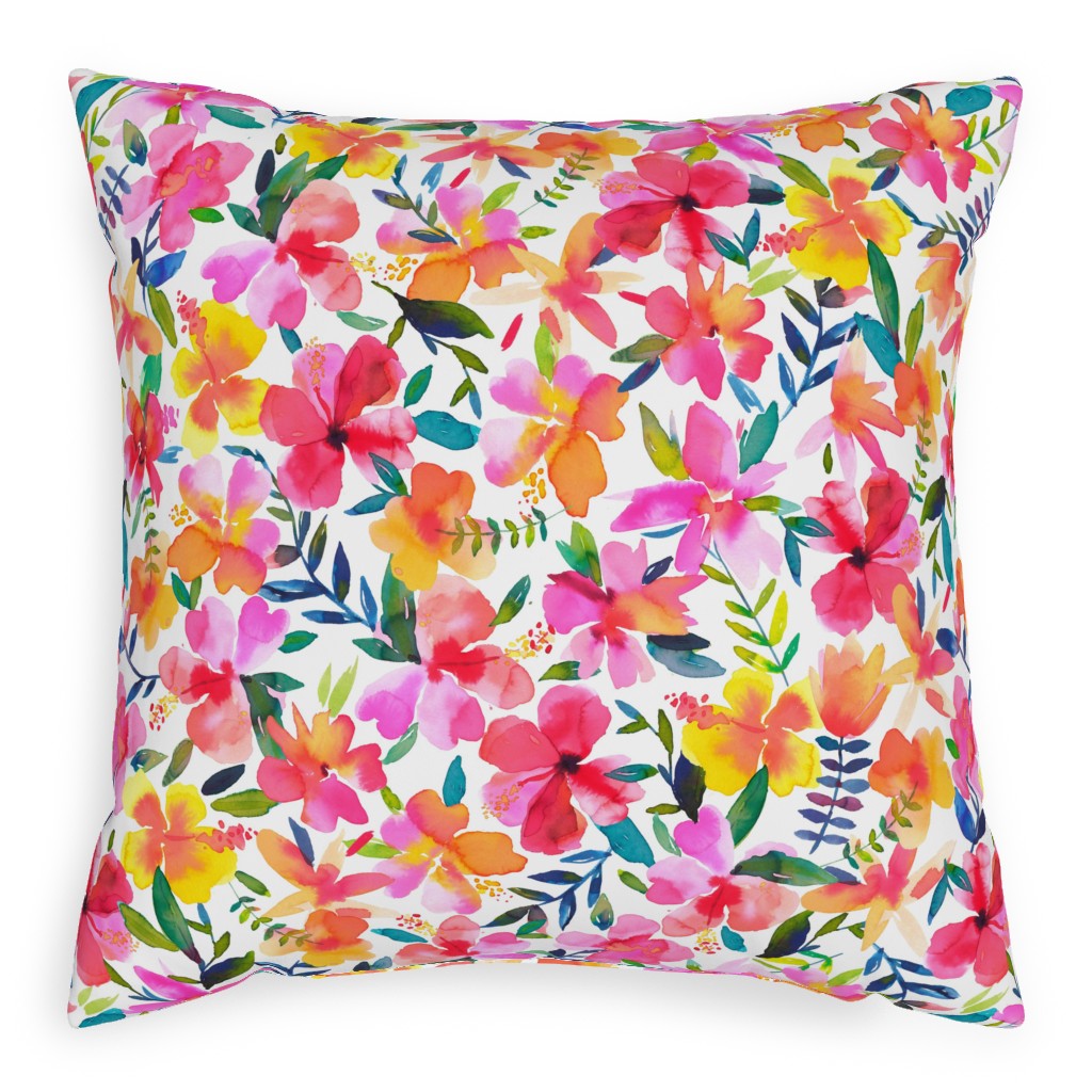 Hibiscus Floral - Multi Pillow, Woven, White, 20x20, Double Sided, Multicolor