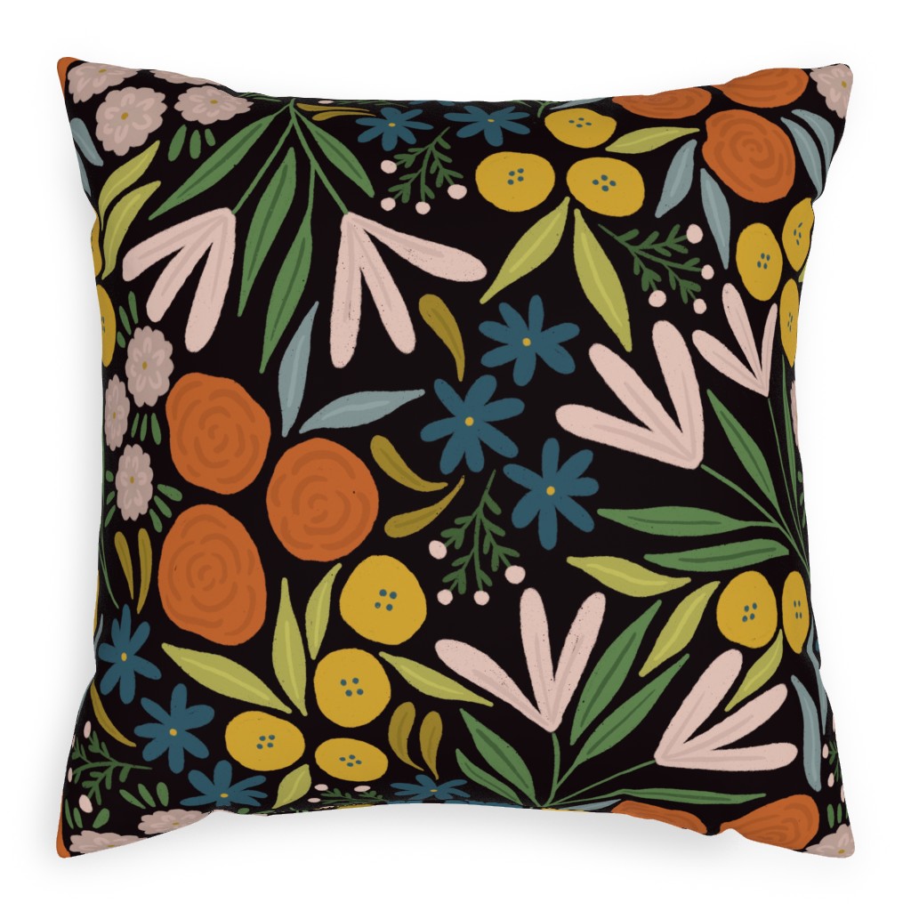 Sofia Floral - Dark Pillow, Woven, White, 20x20, Double Sided, Multicolor