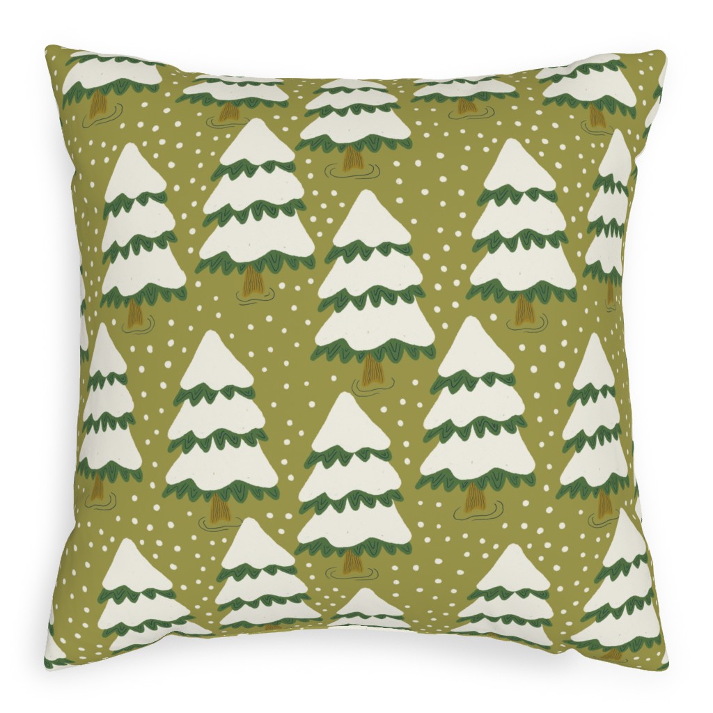 Winter Trees Pillow, Woven, White, 20x20, Double Sided, Green, Artichoke