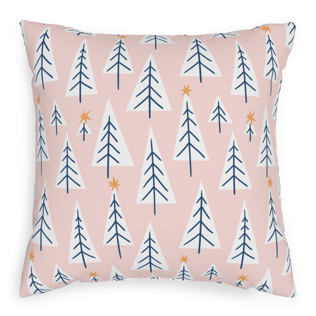 Christmas Tree Forest - Pink Pillow, Woven, White, 20x20, Double Sided, Pink