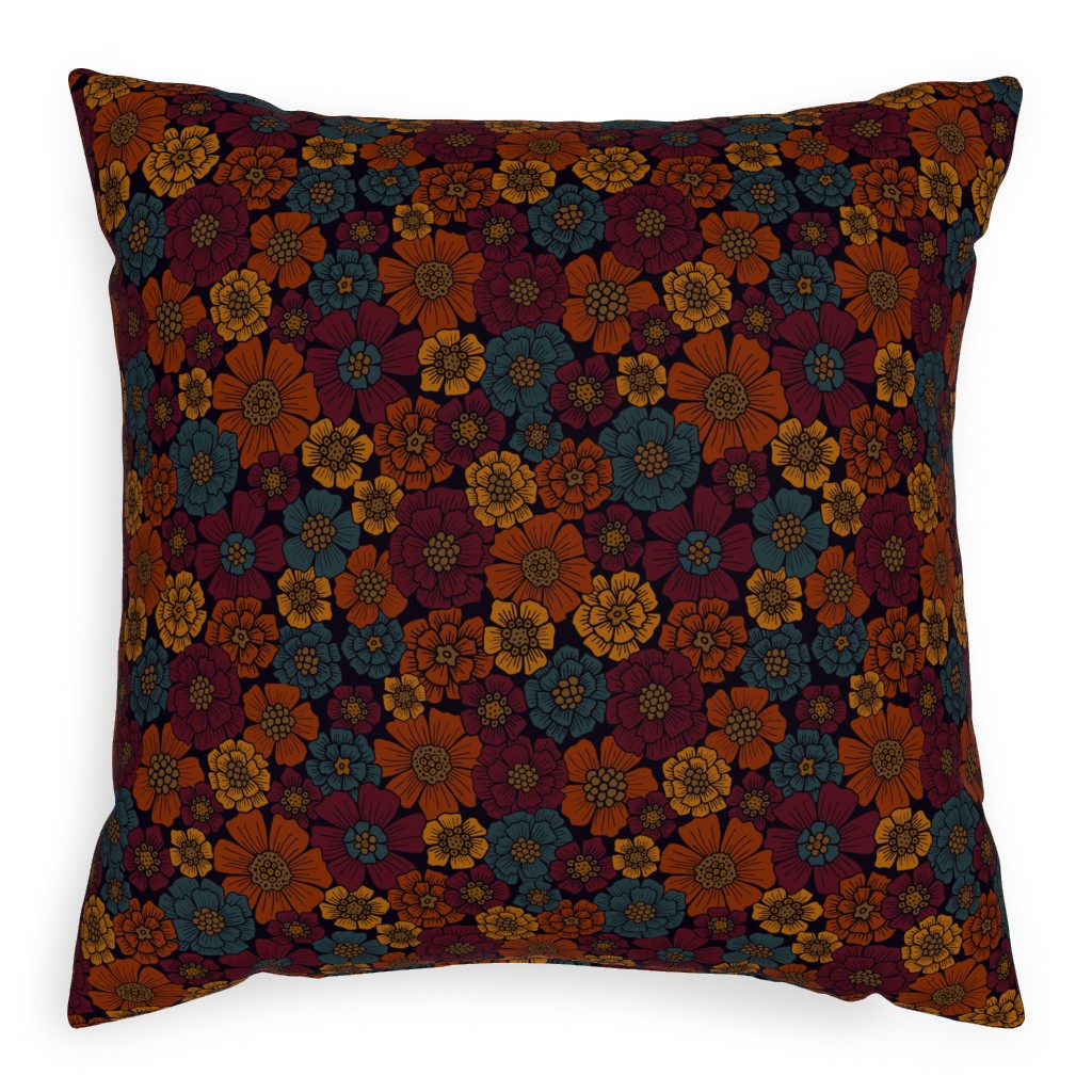 Burgundy, Rust, Mustard & Teal Floral Pillow, Woven, White, 20x20, Double Sided, Red, Red