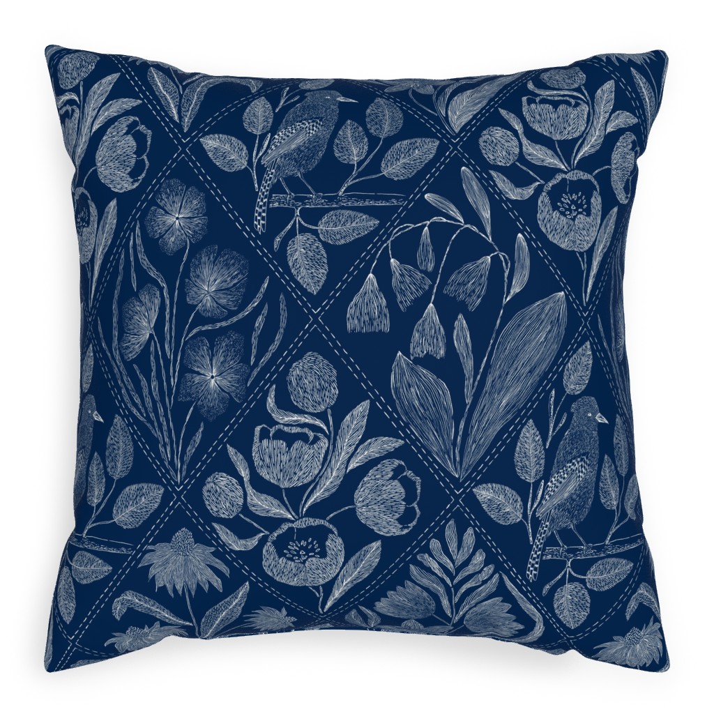 Toile De Joy - Blue Pillow, Woven, White, 20x20, Double Sided, Blue
