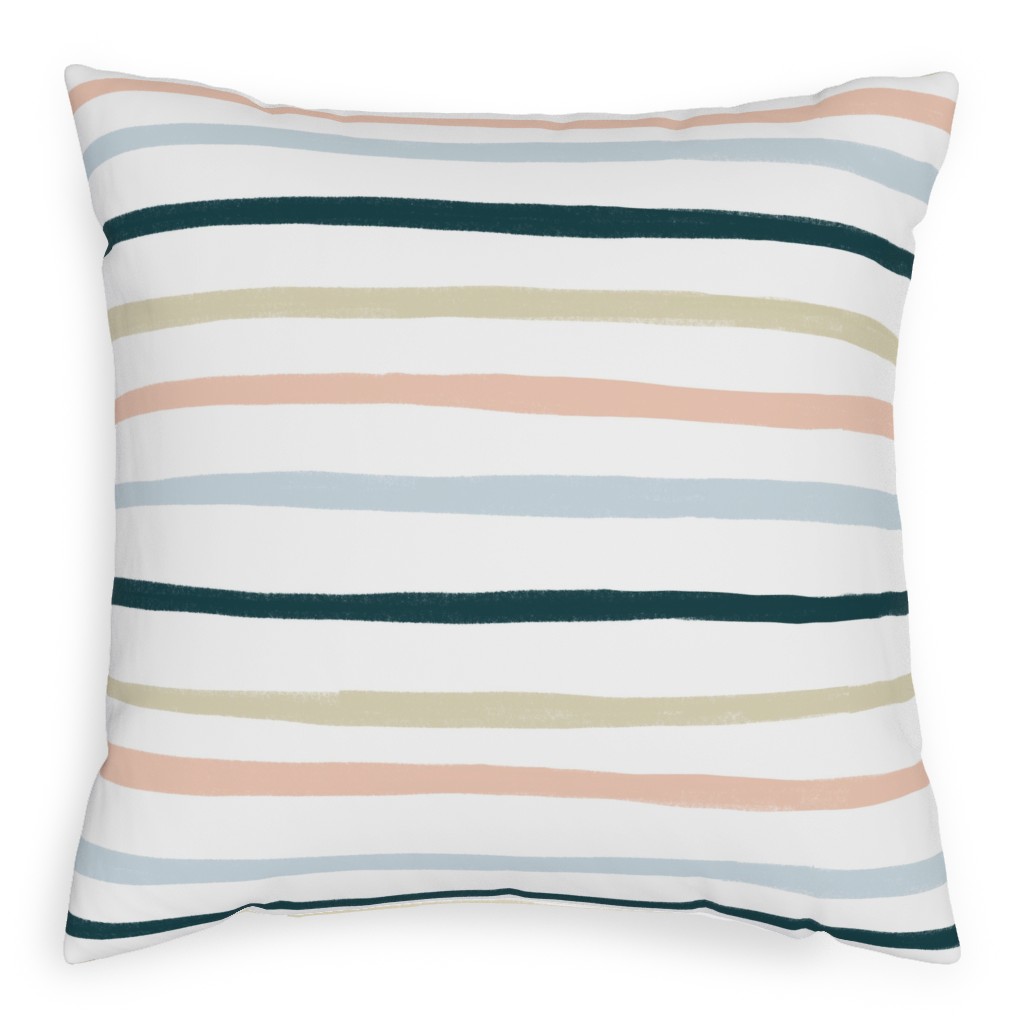 Shenanigans Horizontal Wtripes - Multi Pillow, Woven, White, 20x20, Double Sided, Multicolor