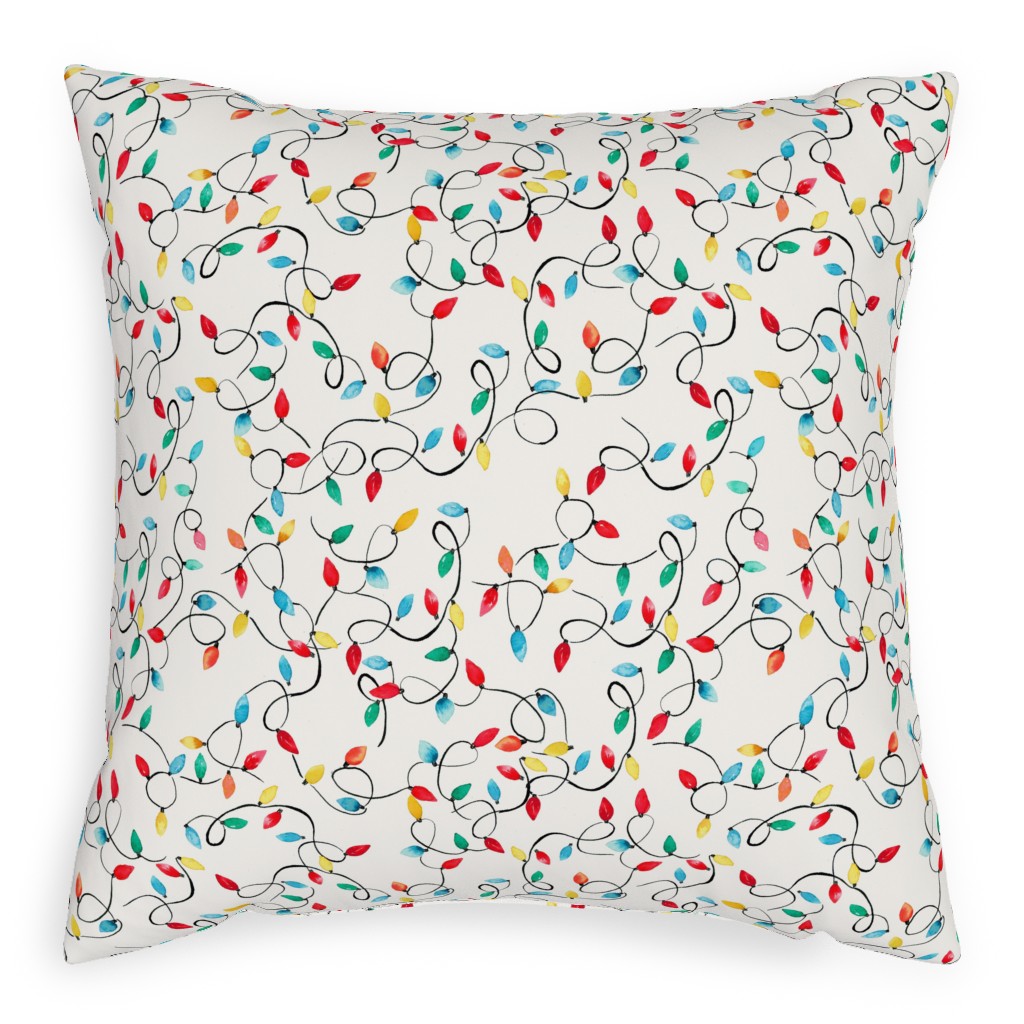 Christmas Lights Decoration - Multi Pillow, Woven, White, 20x20, Double Sided, Multicolor