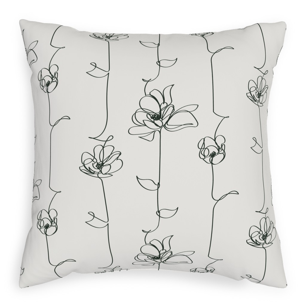 One Line Floral - Neutral Pillow, Woven, White, 20x20, Double Sided, White