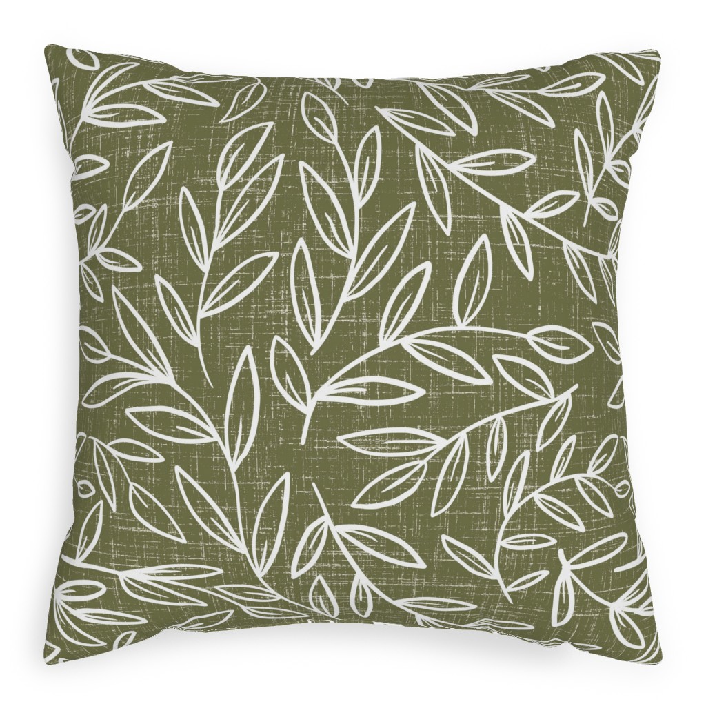 Refined Olive Leaves - Green Pillow, Woven, White, 20x20, Double Sided, Green, Classic Green