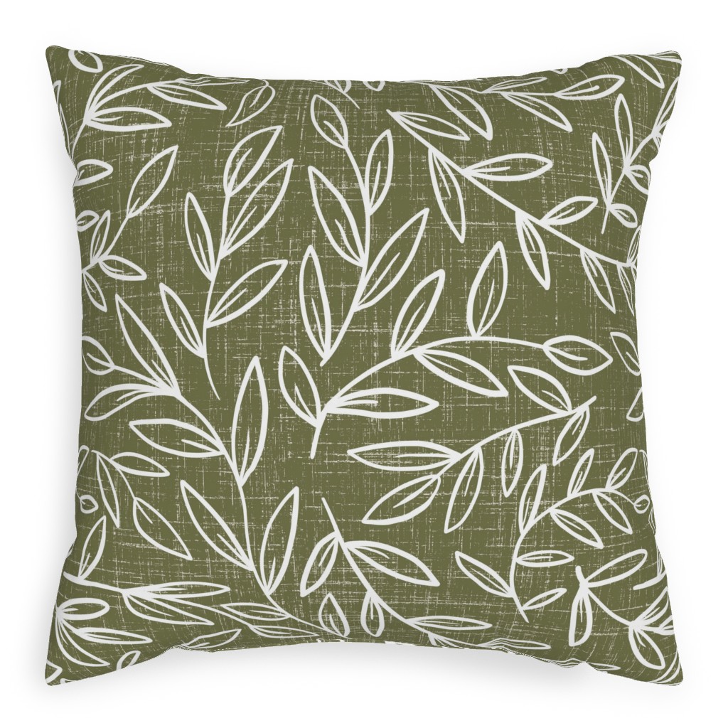 Refined Olive Leaves - Green Pillow, Woven, White, 20x20, Double Sided, Green