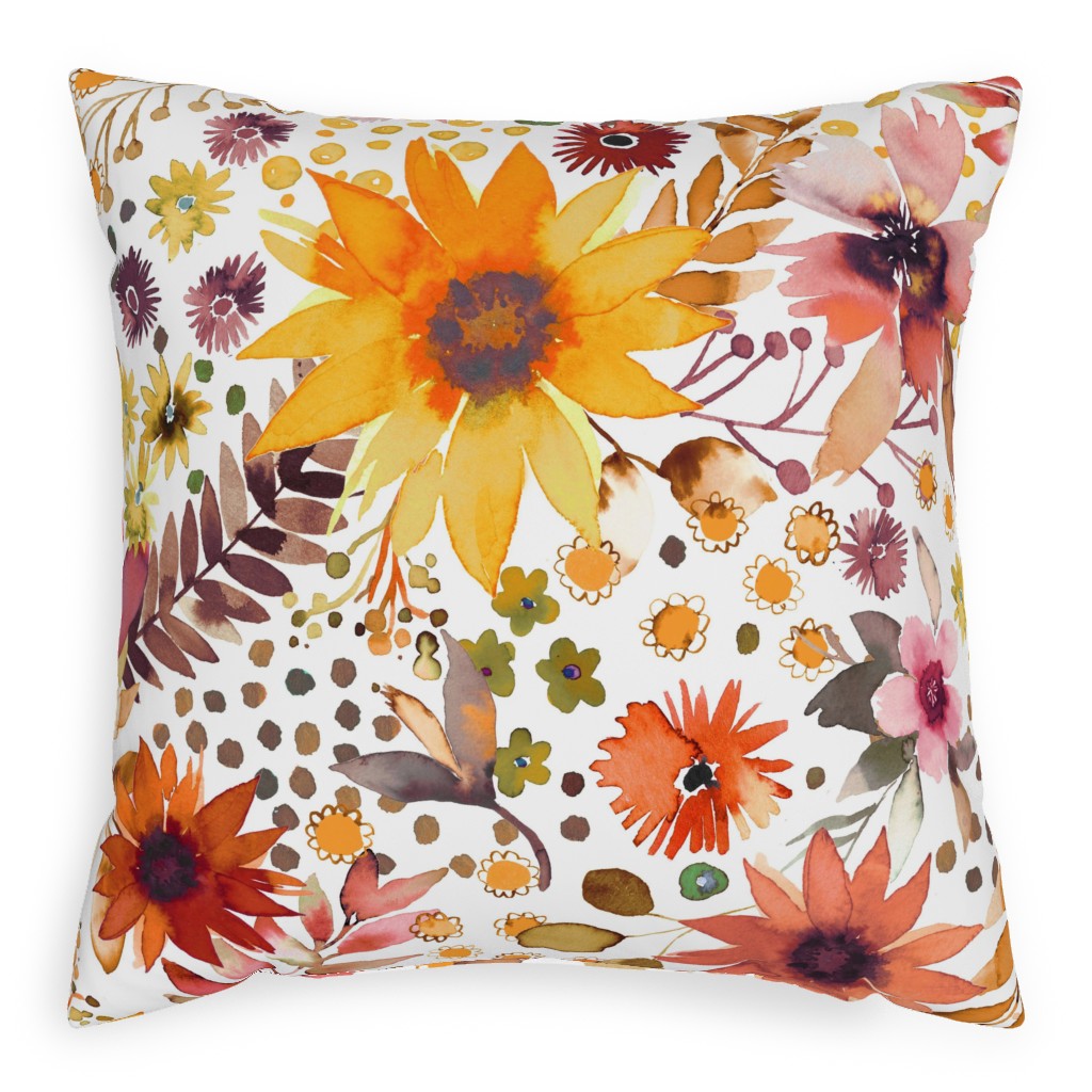 Big Sunflowers - Goldenrod Yellow Pillow, Woven, White, 20x20, Double Sided, Orange