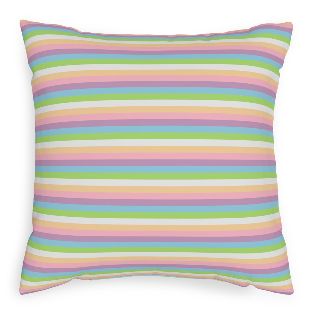 Multi Colored Stripes - Pastel Pillow, Woven, White, 20x20, Double Sided, Multicolor