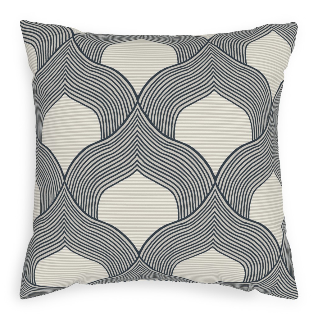 Plymouth - Navy & Beige Pillow, Woven, White, 20x20, Double Sided, Beige, Pearl