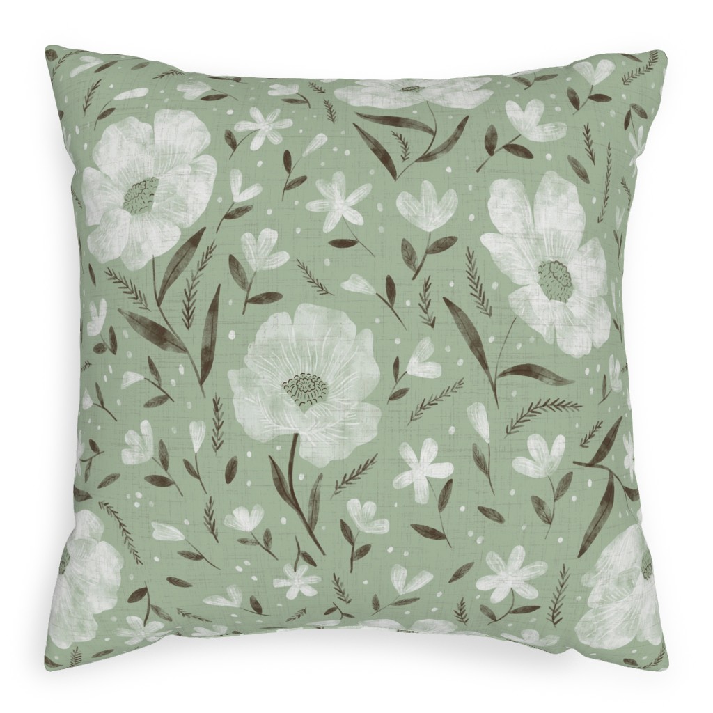 Charlotte Floral - Sage Pillow, Woven, White, 20x20, Double Sided, Green, Classic Green