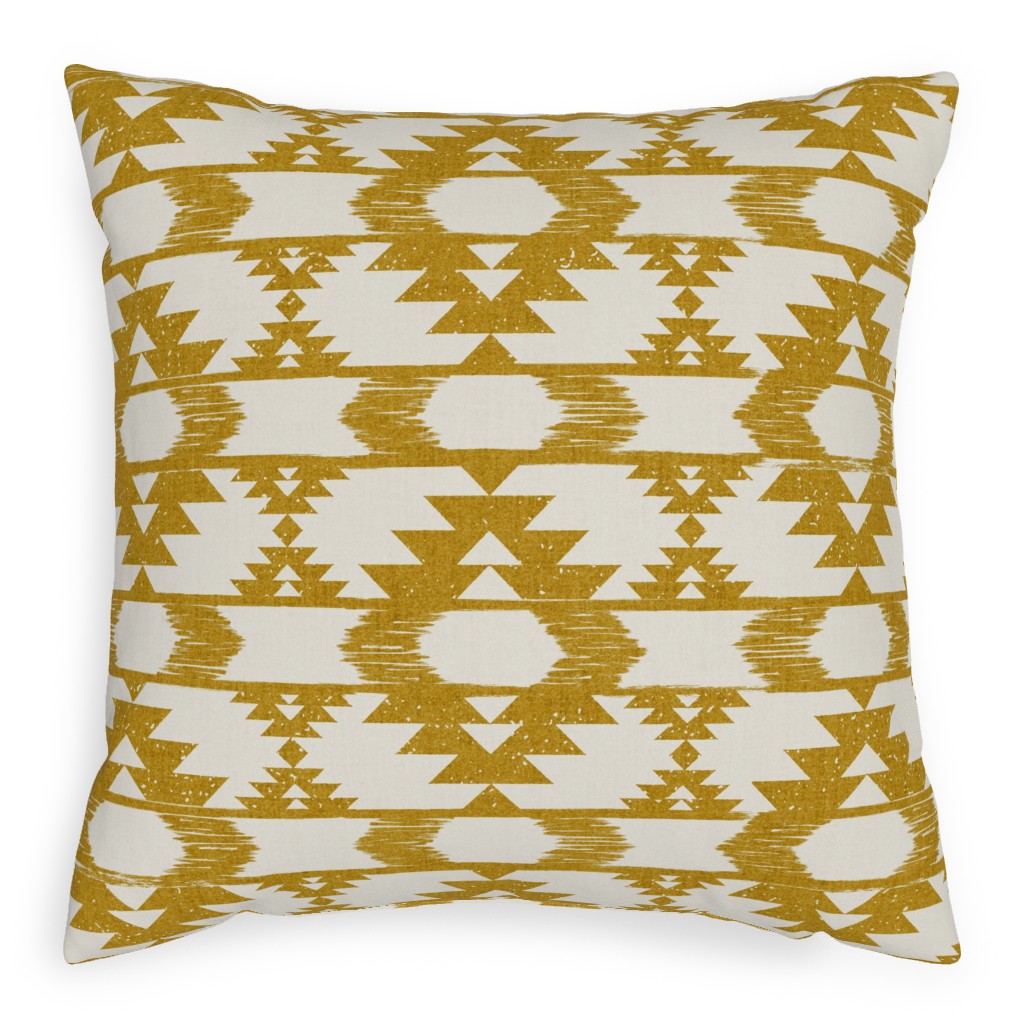Modern Tribal Abstract Geometric - Yellow and White Pillow, Woven, White, 20x20, Double Sided, Yellow