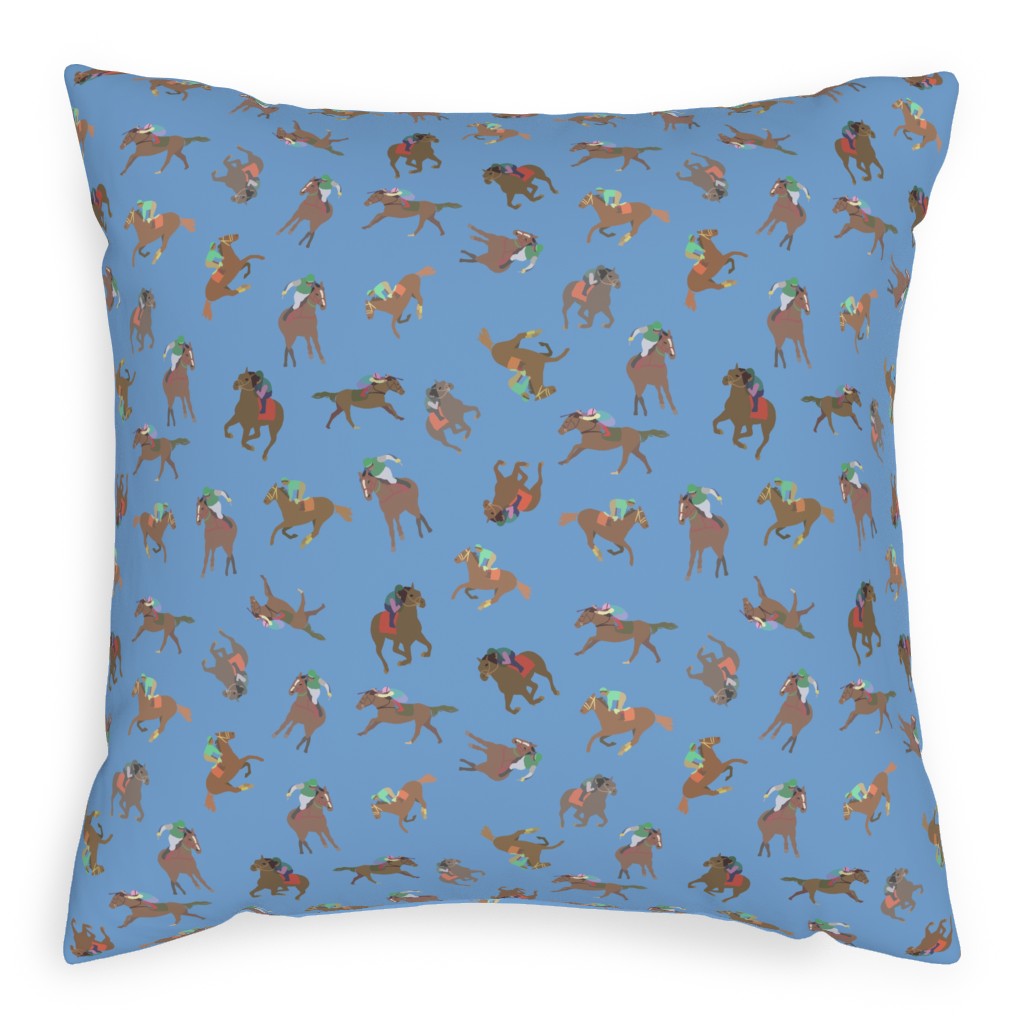 Horses Running Pillow, Woven, White, 20x20, Double Sided, Blue, Periwinkle